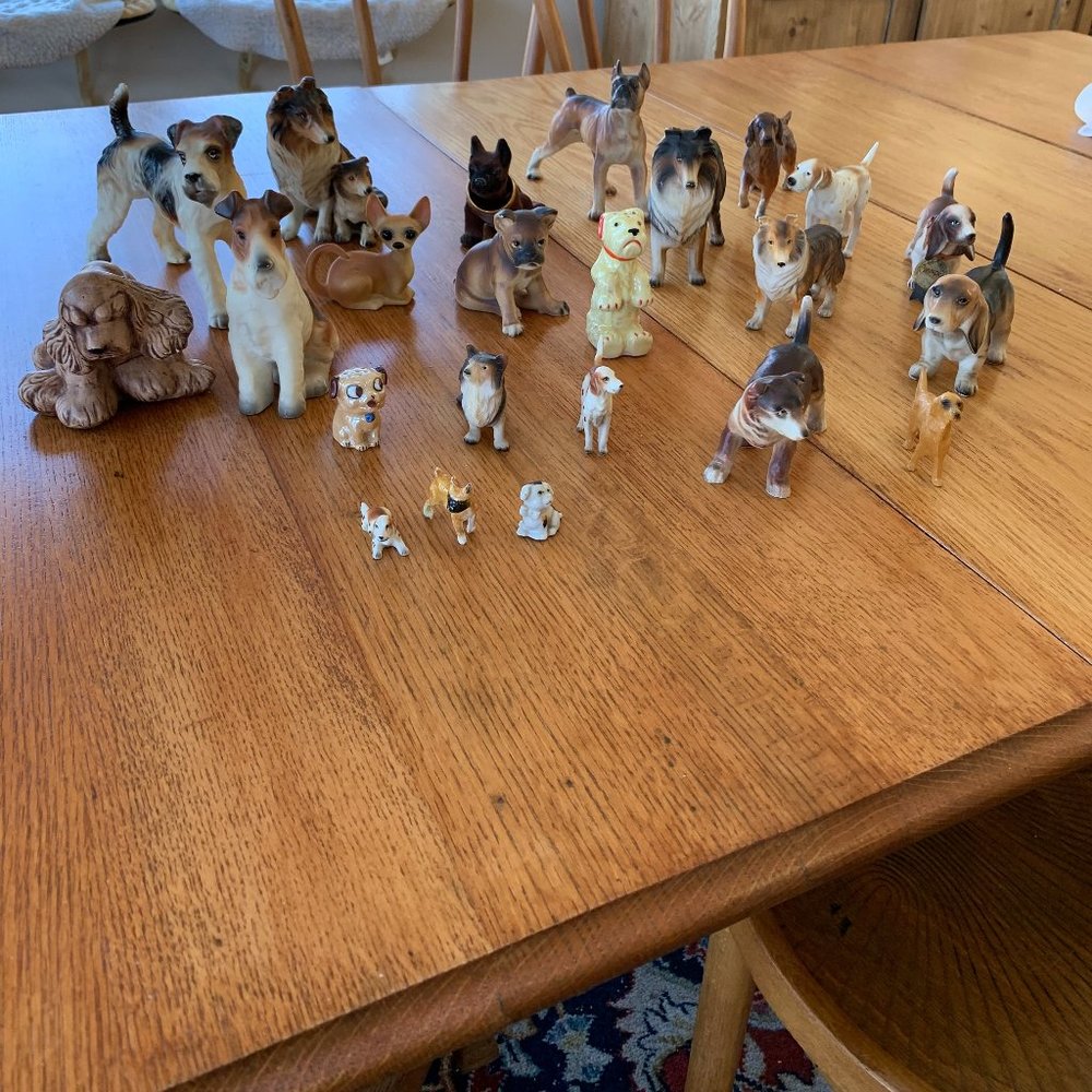 A collection of vintage dog figurines